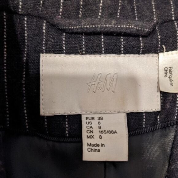 H&M Navy blue stripped wool blend Blazer jacket 8 US @X - Picture 8 of 10
